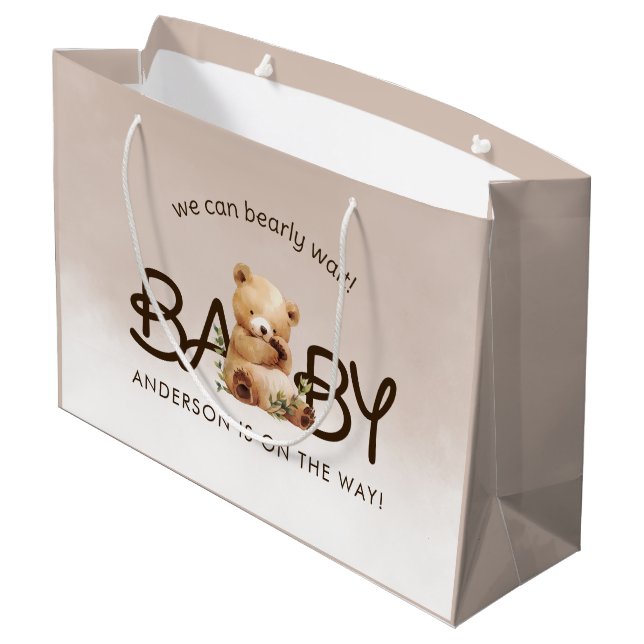 Grand Sac Cadeau On peut attendre le Baby shower d'aquarelle (Dos Angle)
