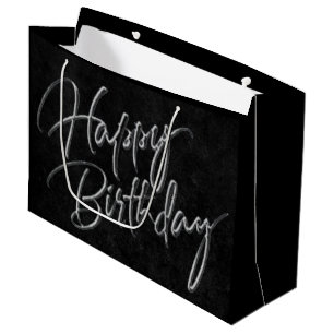 Grand Sac Cadeau Onyx Black Velvet   Grunge Happy Birthday Script