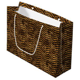 Grand Sac Cadeau Or étincelant et chevrons noirs d'aluminium de