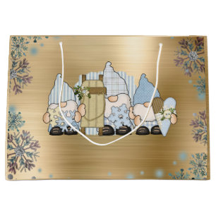 Grand Sac Cadeau Or Gnomes d'hiver