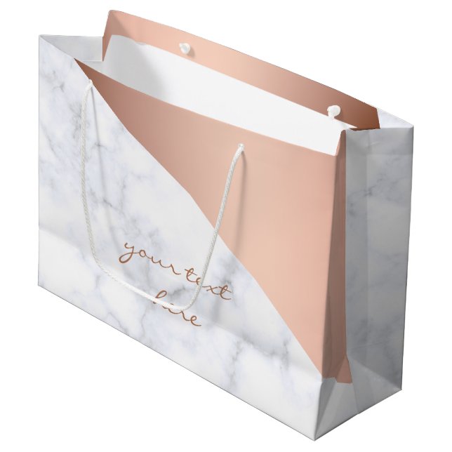 Grand Sac Cadeau Or rose de marbre blanc géométrique élégant de (Devant Angle)