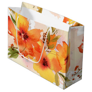 Grand Sac Cadeau Orange aquarelle automne floral