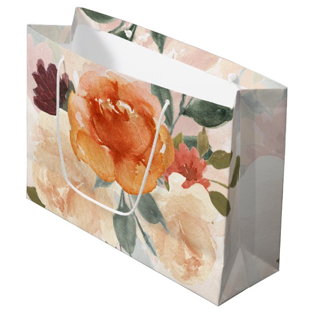 Grand Sac Cadeau Orange automne aquarelle florale (Devant Angle)