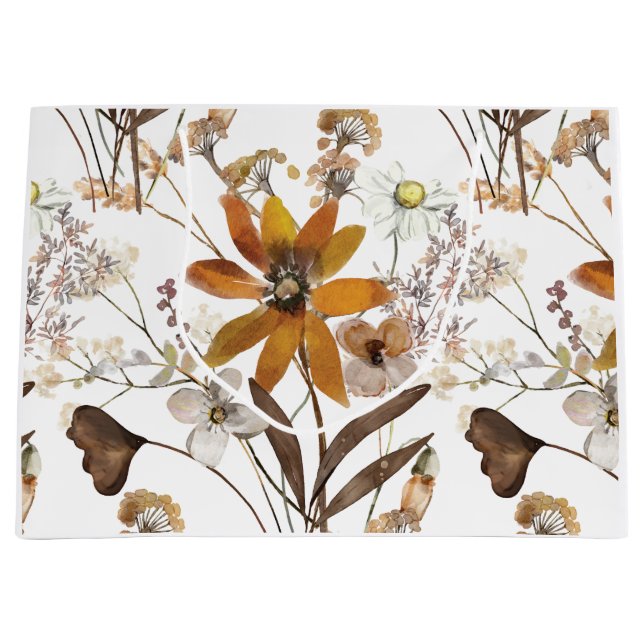 Grand Sac Cadeau Orange Brûlé Fleur sauvage simple automne floral (Devant)