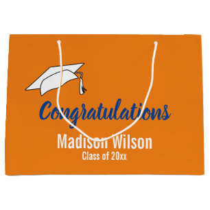 Grand Sac Cadeau Orange et White Félicitations Graduation