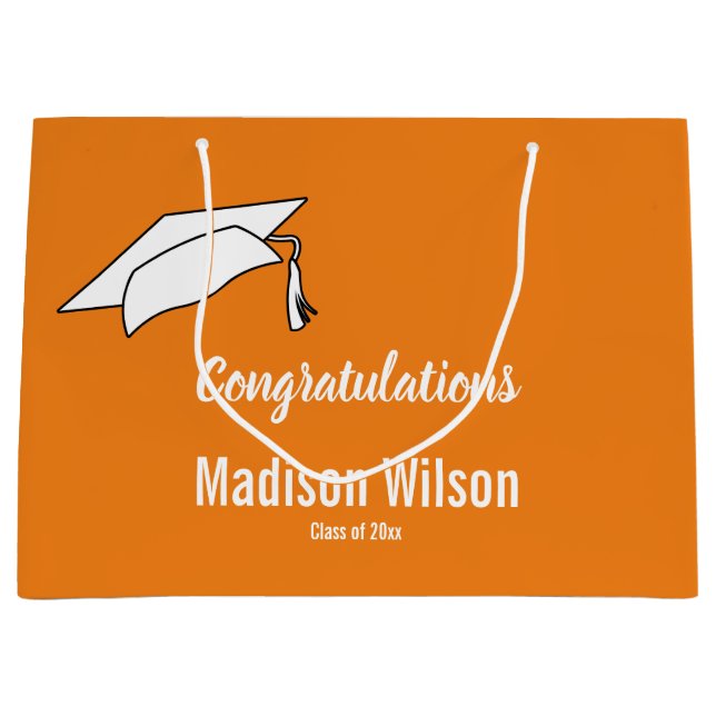 Grand Sac Cadeau Orange et White Félicitations Graduation (Devant)