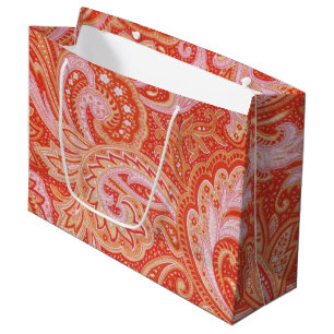 Grand Sac Cadeau Orange Paisley