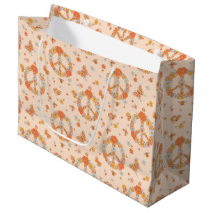 Grand Sac Cadeau Orange Peace Floral