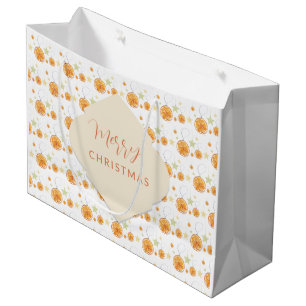 Grand Sac Cadeau Oranges Motifs élégantes et étoiles en hiver blanc