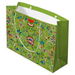 Grand Sac Cadeau Ornement chinois vintage Owen Jones floral vert