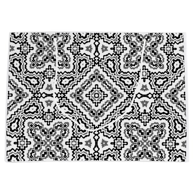 Grand Sac Cadeau ornement ethnique motif géométrique noir et blanc (Devant)