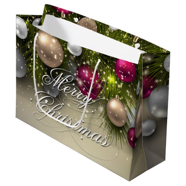 Grand Sac Cadeau Ornements de Noël - Multi (Devant Angle)
