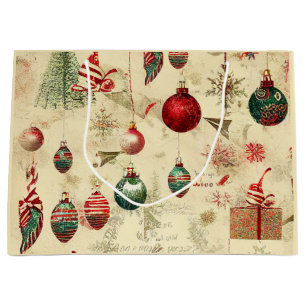 Grand Sac Cadeau Ornements de Noël Vintages rétro