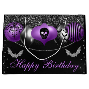 Grand Sac Cadeau Ornements d'Halloween violet et noir