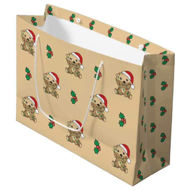 Grand Sac Cadeau Otter Christmas Winter Animaux Vacances Otters (Devant Angle)