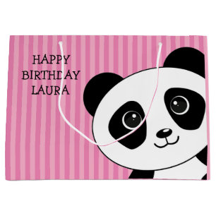 Grand Sac Cadeau Ours de panda aux rayures roses Anniversaire