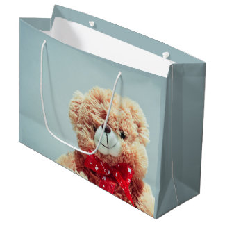Grand Sac Cadeau Ours en peluche avec cou rouge