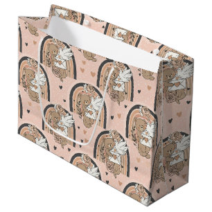 Grand Sac Cadeau Ours en peluche de nurserie Boho avec arcs-en-ciel