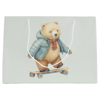 Grand Sac Cadeau Ours en peluche sur planche à roulettes