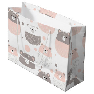 Grand Sac Cadeau Ours mignon et cœurs -- Nurserie pastel (3)