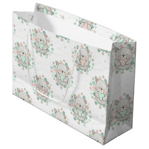 Grand Sac Cadeau Ours mignon et cœurs -- Nurserie pastel (5)