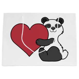 Grand Sac Cadeau Ours panda mignon de Saint-Valentin avec le coeur