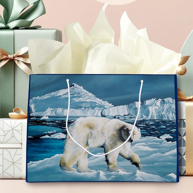Grand Sac Cadeau Ours polaire arctique bleu (Créateur téléchargé)