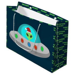 Grand Sac Cadeau OVNI de Noël Ho Ho Alien soucoupe volante Personna