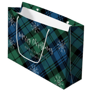 Grand Sac Cadeau Paid Green Blue Rustic Campbell Tartan