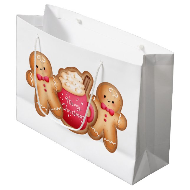 Grand Sac Cadeau Pain d'épices de Noël mignon (Devant Angle)