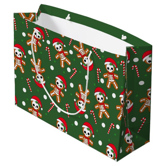 Grand Sac Cadeau Pain d'épices de squelette homme vert (Dos Angle)