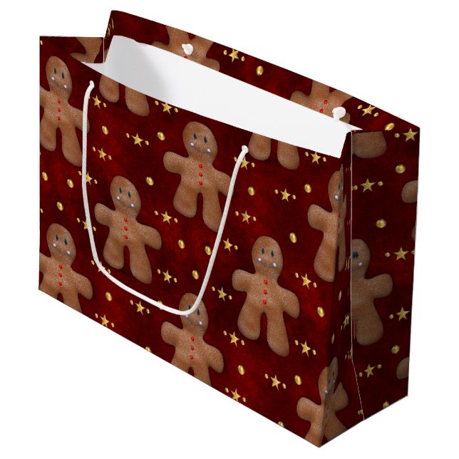 Grand Sac Cadeau Pain d'épices mignon Hommes Noël (Devant Angle)