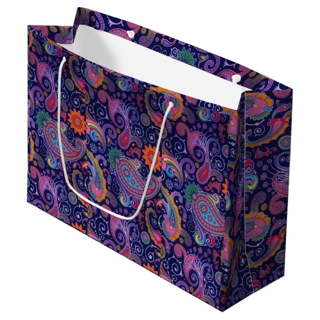 Grand Sac Cadeau Paisley violet rose (Devant Angle)