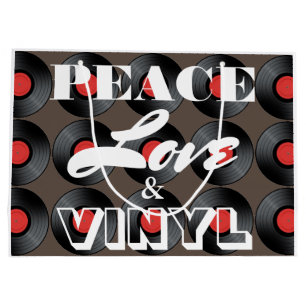 Grand Sac Cadeau Paix, amour et vinyle