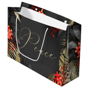 Grand Sac Cadeau Paix Black Gold Crimson Folio Tropical