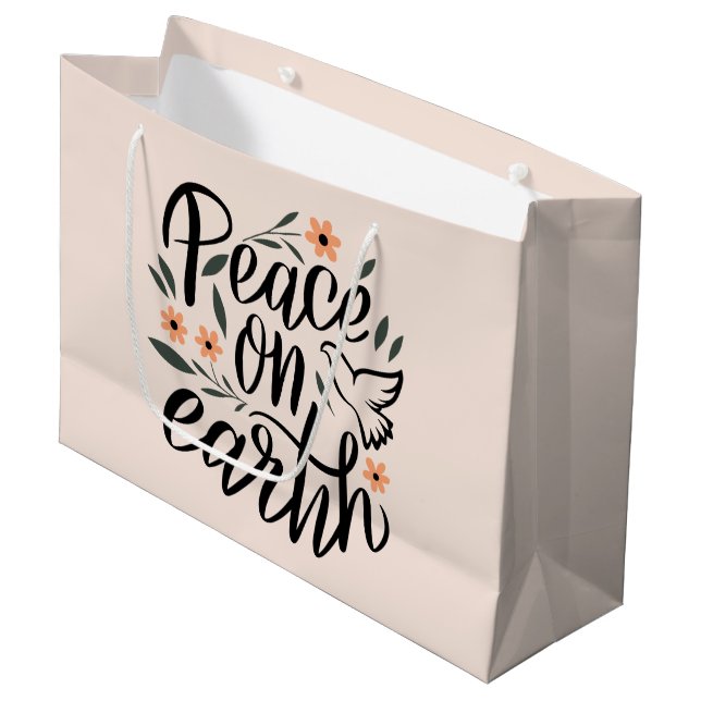 Grand Sac Cadeau Paix sur Terre Design Floral (Devant Angle)
