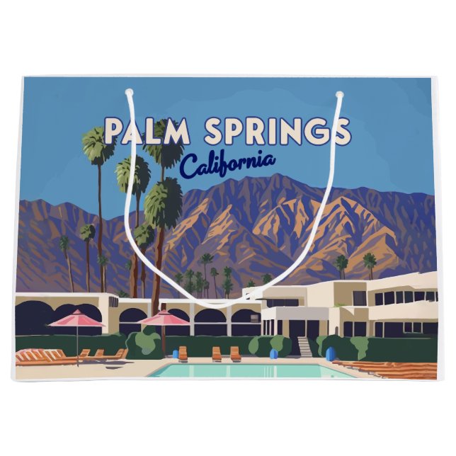 Grand Sac Cadeau Palm Springs California Pool Hotel Trees Retro (Devant)
