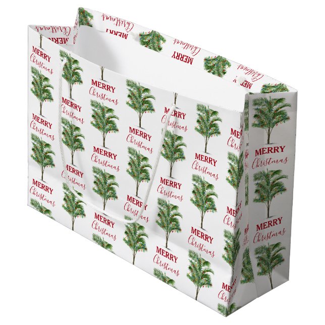 Grand Sac Cadeau Palmier Tropical Noël Arbre de Noël (Devant Angle)