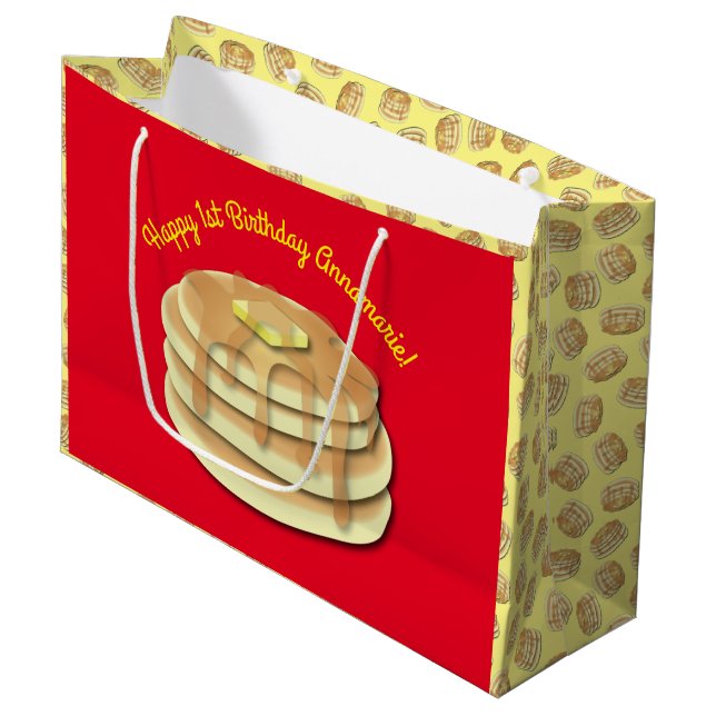 Grand Sac Cadeau Pancake Anniversaire Fête Flapjack Cute Enfants (Devant Angle)