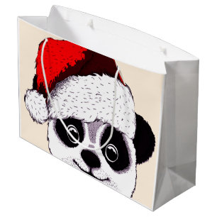 Grand Sac Cadeau panda mignon et drôle à Noël