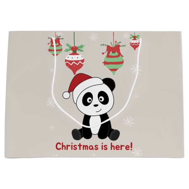 Grand Sac Cadeau Panda Noël Neige Animaux d'hiver Pandas Grand G (Devant)
