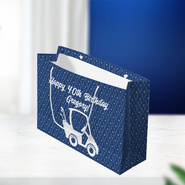 Grand Sac Cadeau Panier de golf Joyeux anniversaire Motif bleu fonc (Créateur téléchargé)