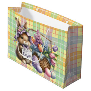 Grand Sac Cadeau Panier de Pâques avec Lapin