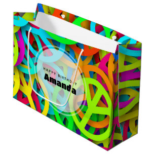 Grand Sac Cadeau Panneau de Paix Motif Super Soixante Vibe Annivers