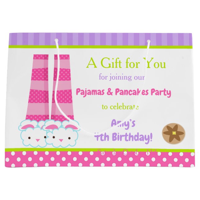 Grand Sac Cadeau Panneaux de lapin Pyjamas & Pancakes Fête d'annive (Devant)