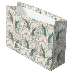 Grand Sac Cadeau Paon Élégant Floral Vintage (2)