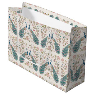 Grand Sac Cadeau Paon Élégant Floral Vintage (5)