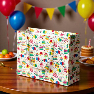 Grand Sac Cadeau Papier d'emballage Anniversaires Gâteaux et Ballon