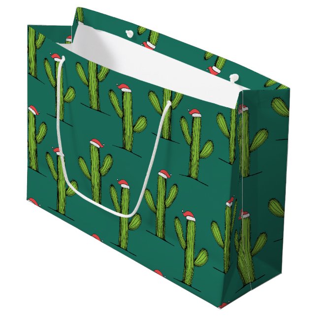Grand Sac Cadeau Papier d'enveloppement de cactus de Noël grand  (Devant Angle)