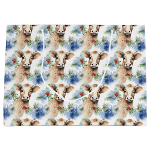 Grand Sac Cadeau Papier d'enveloppement de vaches d'aquarelle